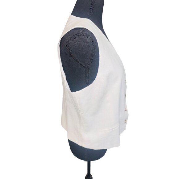 Rachel Zoe Preppy White Linen Blend Sleeveless Vest 8 Old Money Academic - Picture 5 of 9
